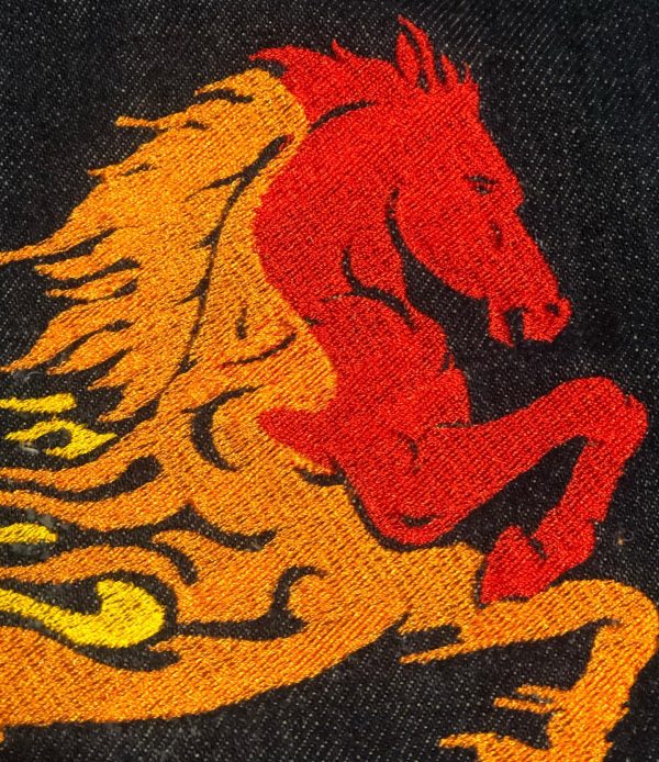 POS-I-TEES: Ladies UpCycled Jean Jackets: Fire Horse - Image 3